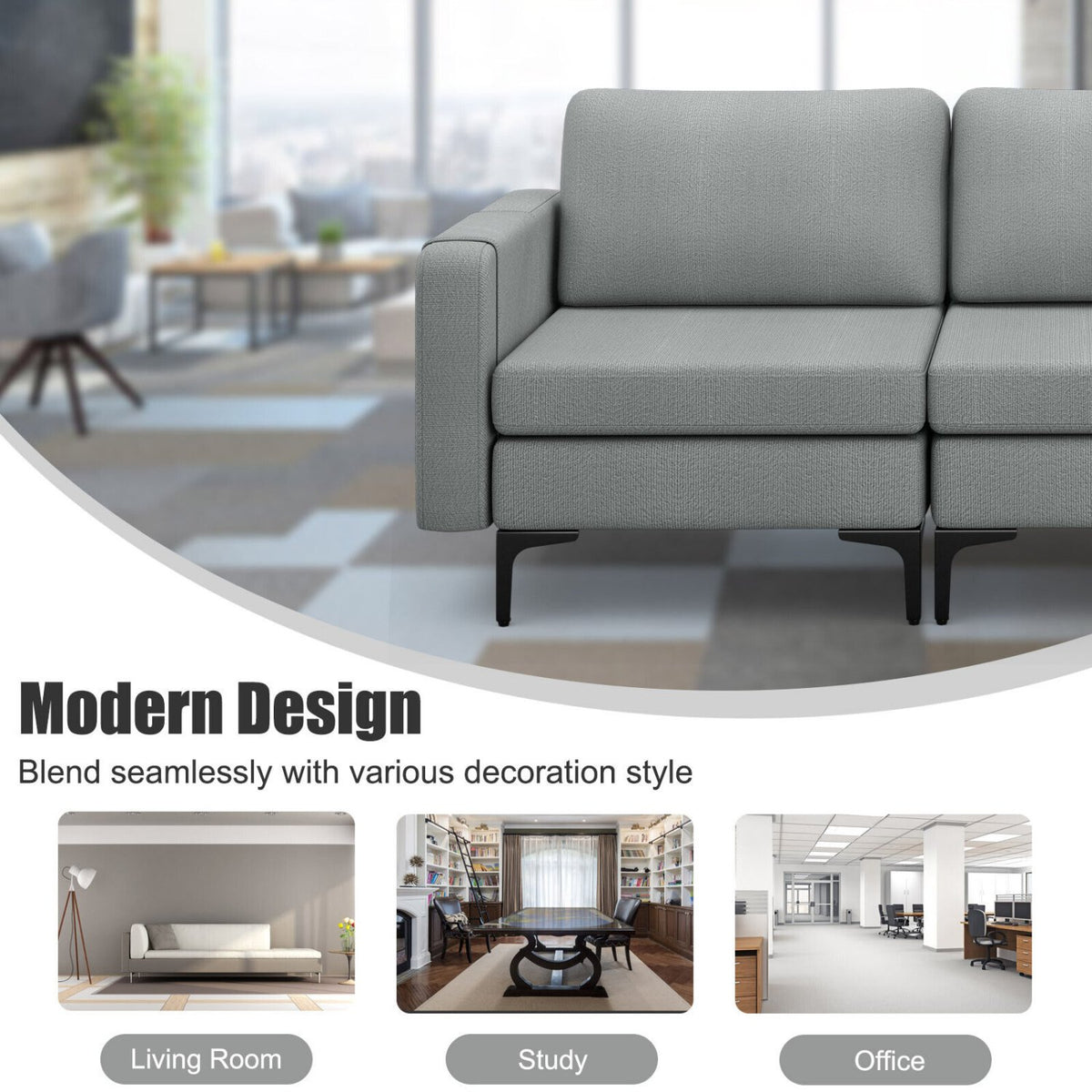 1/2/3/4-Seat Convertible Sectional Sofa with Reversible Ottoman-3-Seat view 8