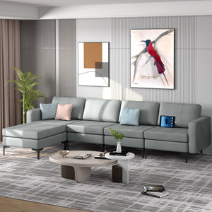 1/2/3/4-Seat Convertible Sectional Sofa with Reversible Ottoman-4-Seat L-shaped with 2 USB Ports view 2