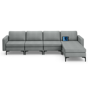 1/2/3/4-Seat Convertible Sectional Sofa with Reversible Ottoman-4-Seat L-shaped with 2 USB Ports view 4