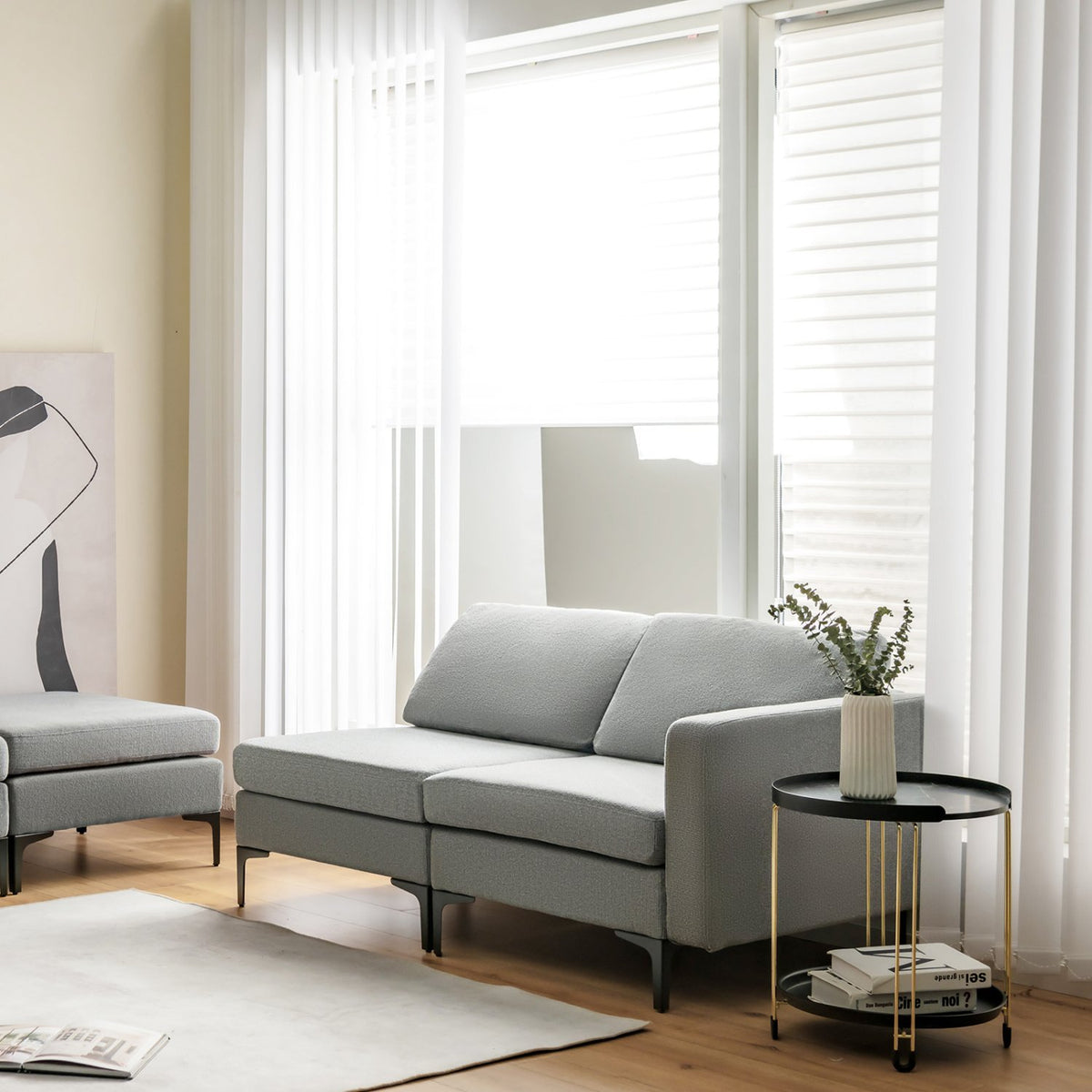 1/2/3/4-Seat Convertible Sectional Sofa with Reversible Ottoman-4-Seat L-shaped with 2 USB Ports view 8