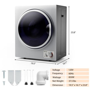 1.5 Cu.ft Clothes Dryer with with Stainless Steel Wall Mount-Silver view 5