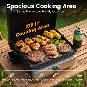 1-Burner Portable Gas Griddle with Lid Non-Stick Ceramic Griddle Plate-Black view 7