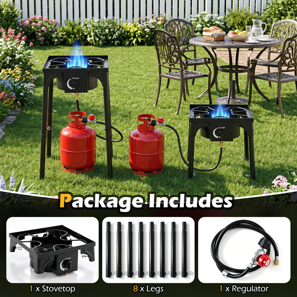 1 Burner Propane Stove 80000 BTU with Adjustable Regulator and Hose for Camping BBQ-Black view 6
