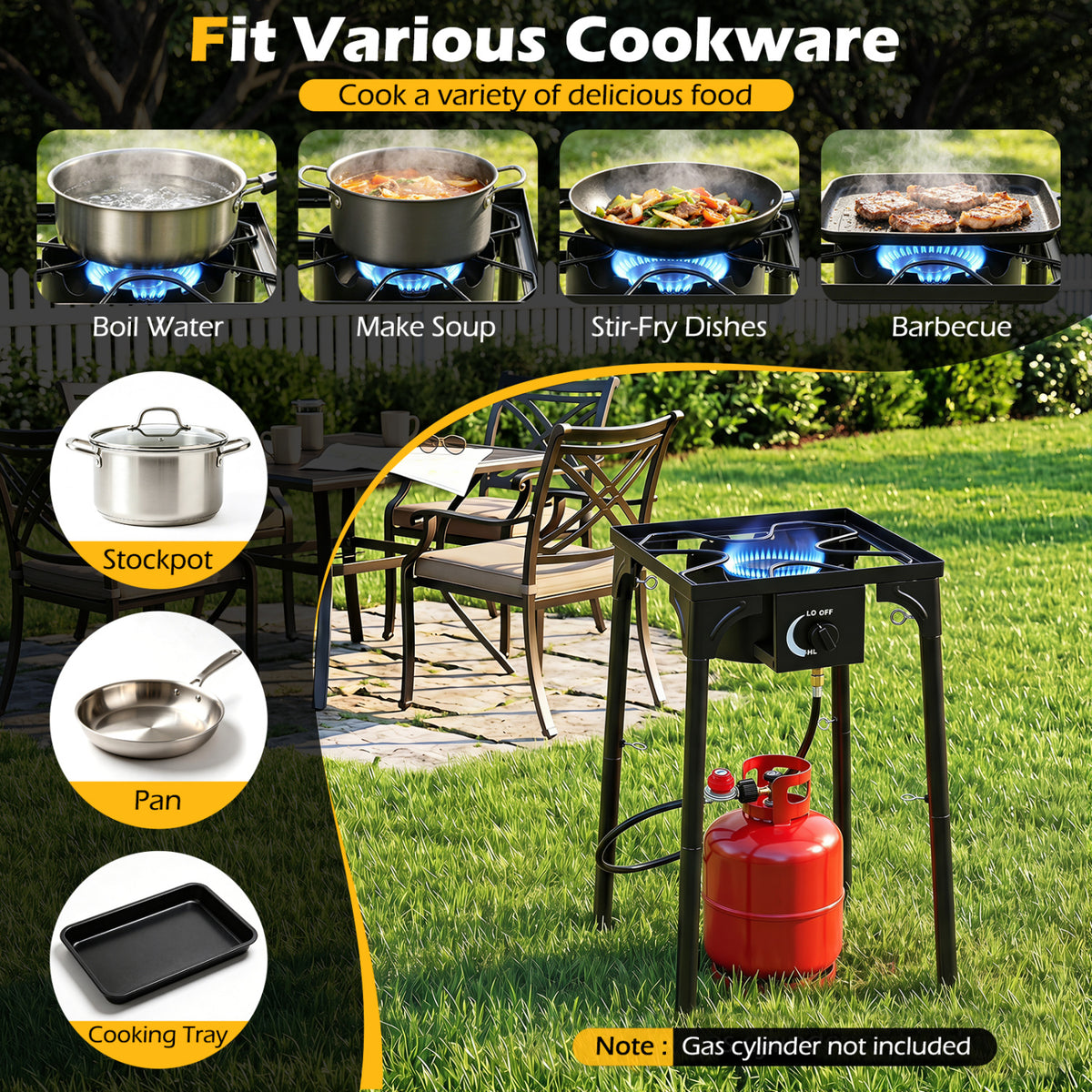 1 Burner Propane Stove 80000 BTU with Adjustable Regulator and Hose for Camping BBQ-Black view 7