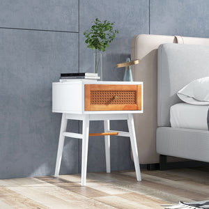 1-Drawer Modern Bedside Table with Solid Wood Legs-White view 2