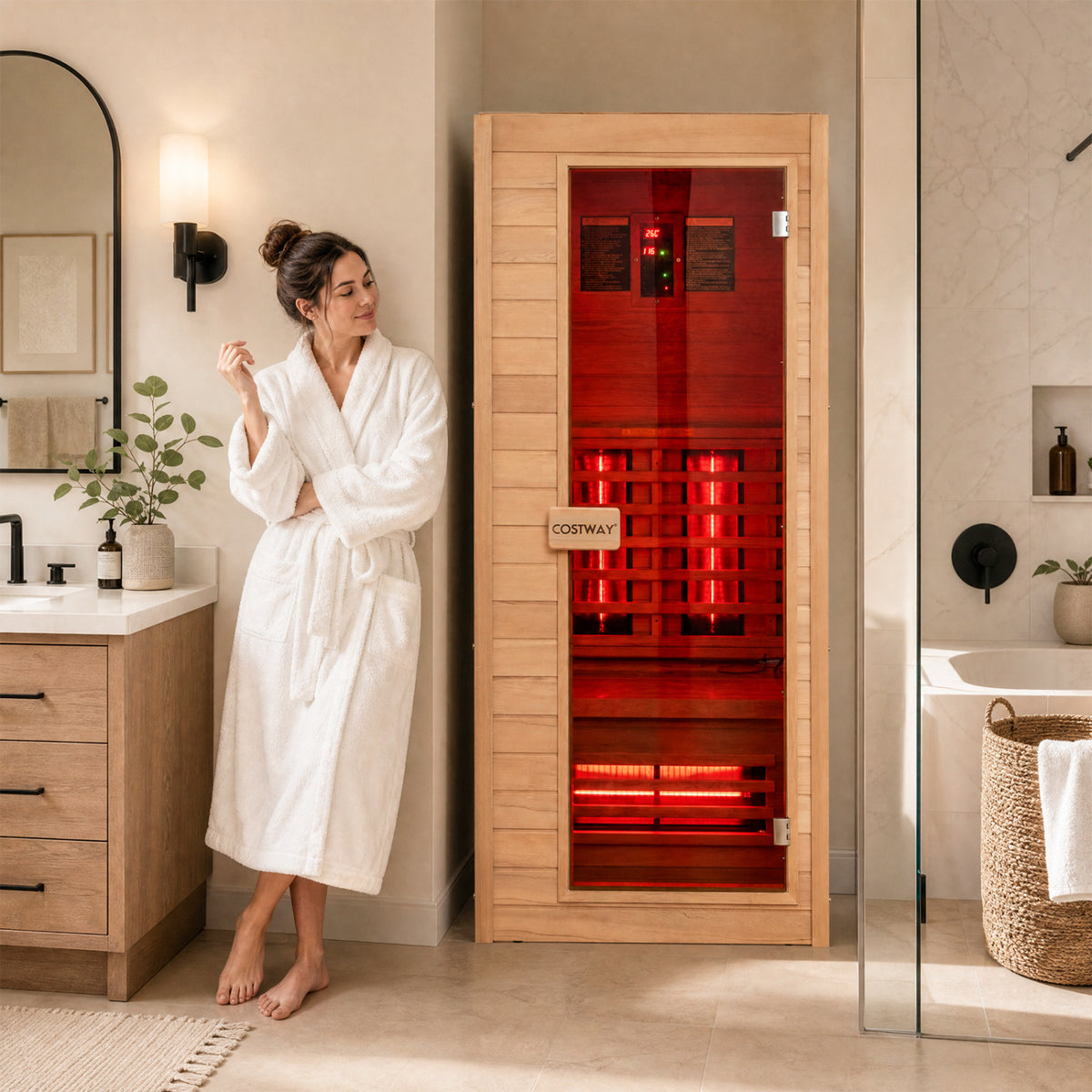 1 Person Far Infrared Sauna Canadian Hemlock Wood Indoor Home Sauna Room view 2