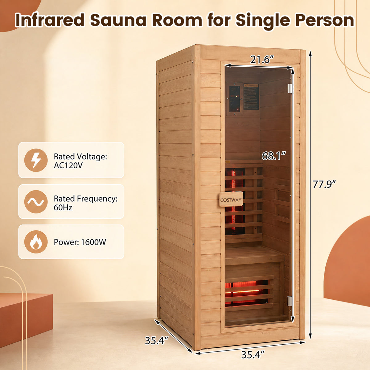 1 Person Far Infrared Sauna Canadian Hemlock Wood Indoor Home Sauna Room view 4