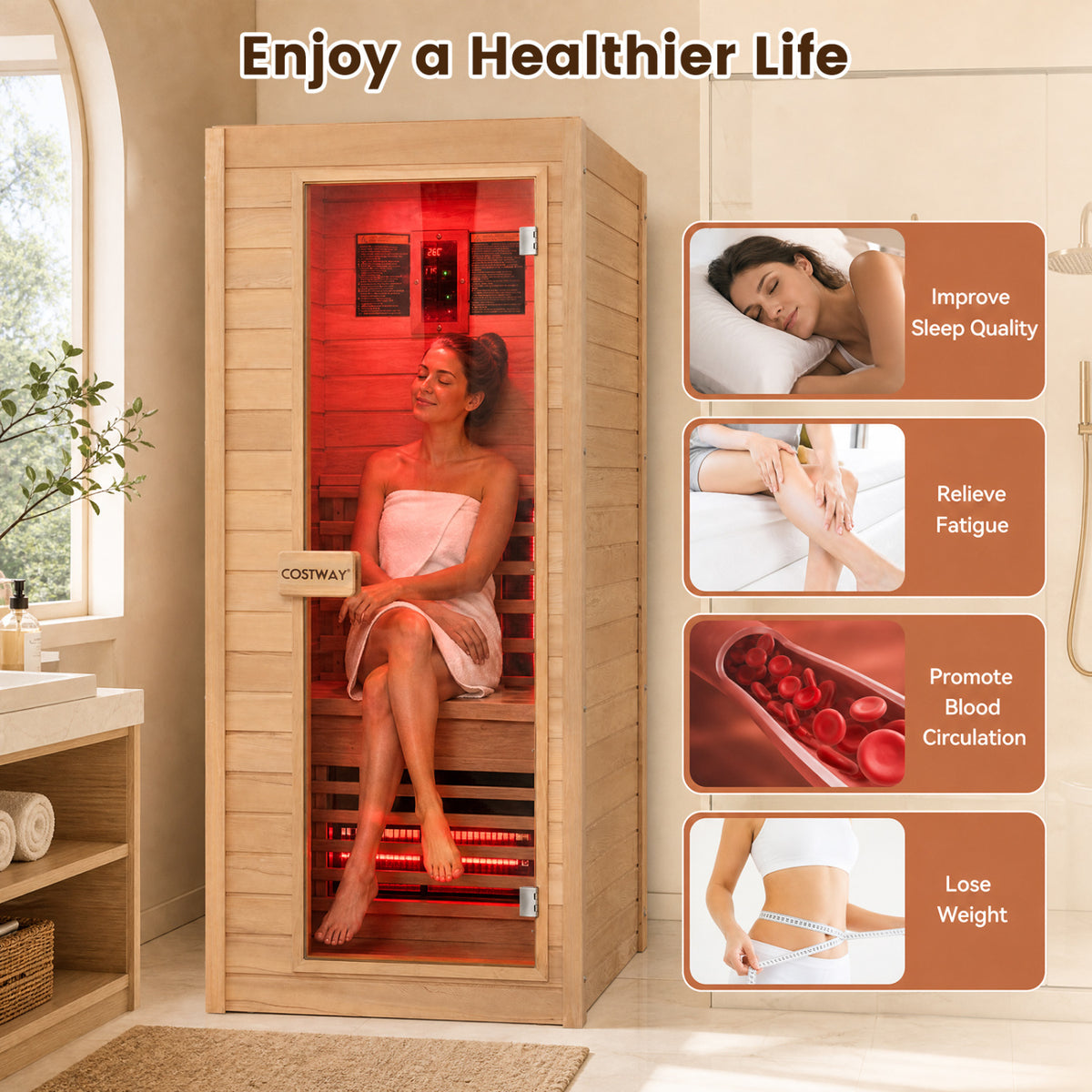 1 Person Far Infrared Sauna Canadian Hemlock Wood Indoor Home Sauna Room view 6