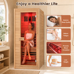 1 Person Far Infrared Sauna Canadian Hemlock Wood Indoor Home Sauna Room view 6