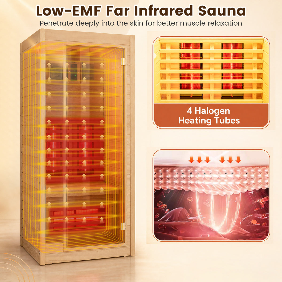 1 Person Far Infrared Sauna Canadian Hemlock Wood Indoor Home Sauna Room view 7