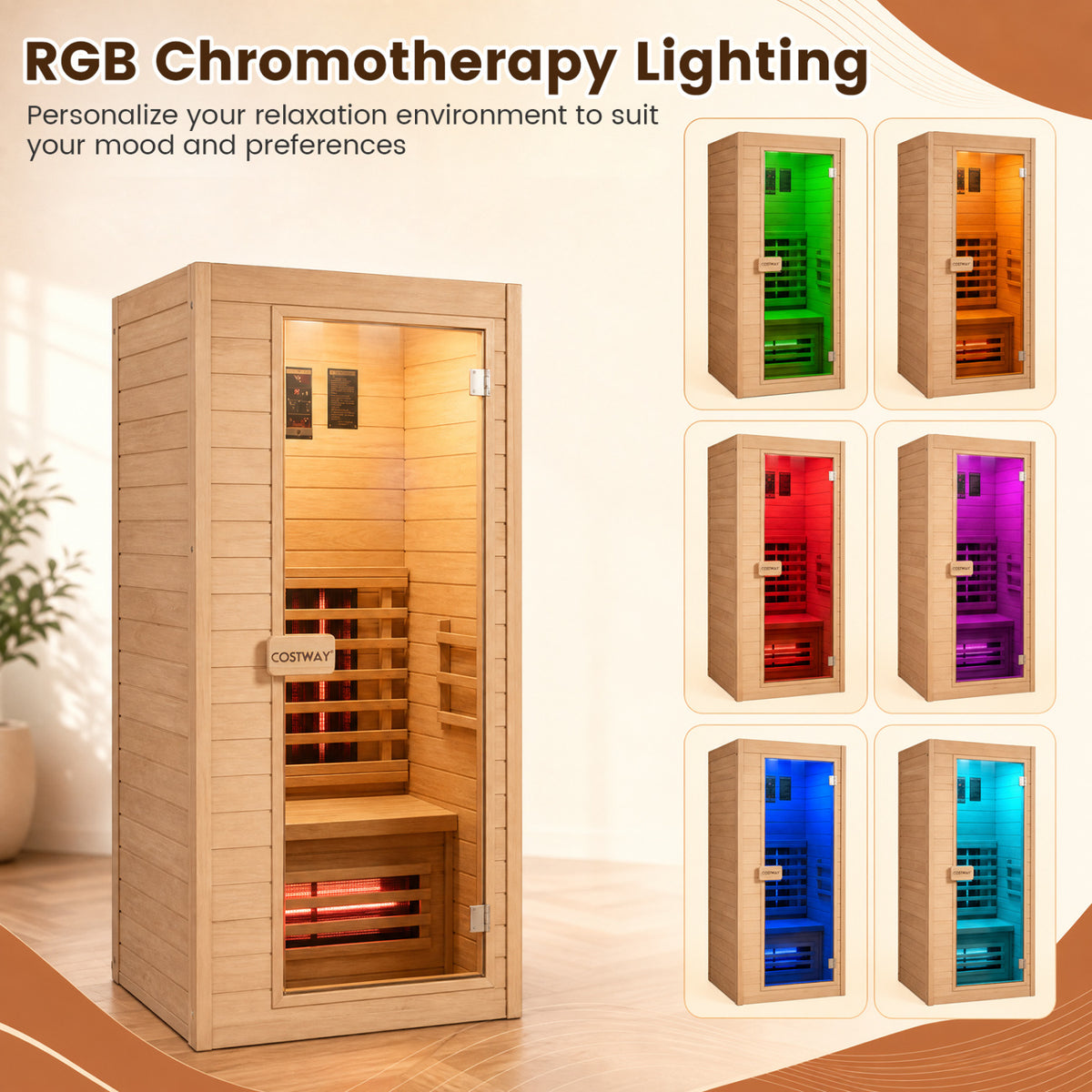 1 Person Far Infrared Sauna Canadian Hemlock Wood Indoor Home Sauna Room view 8