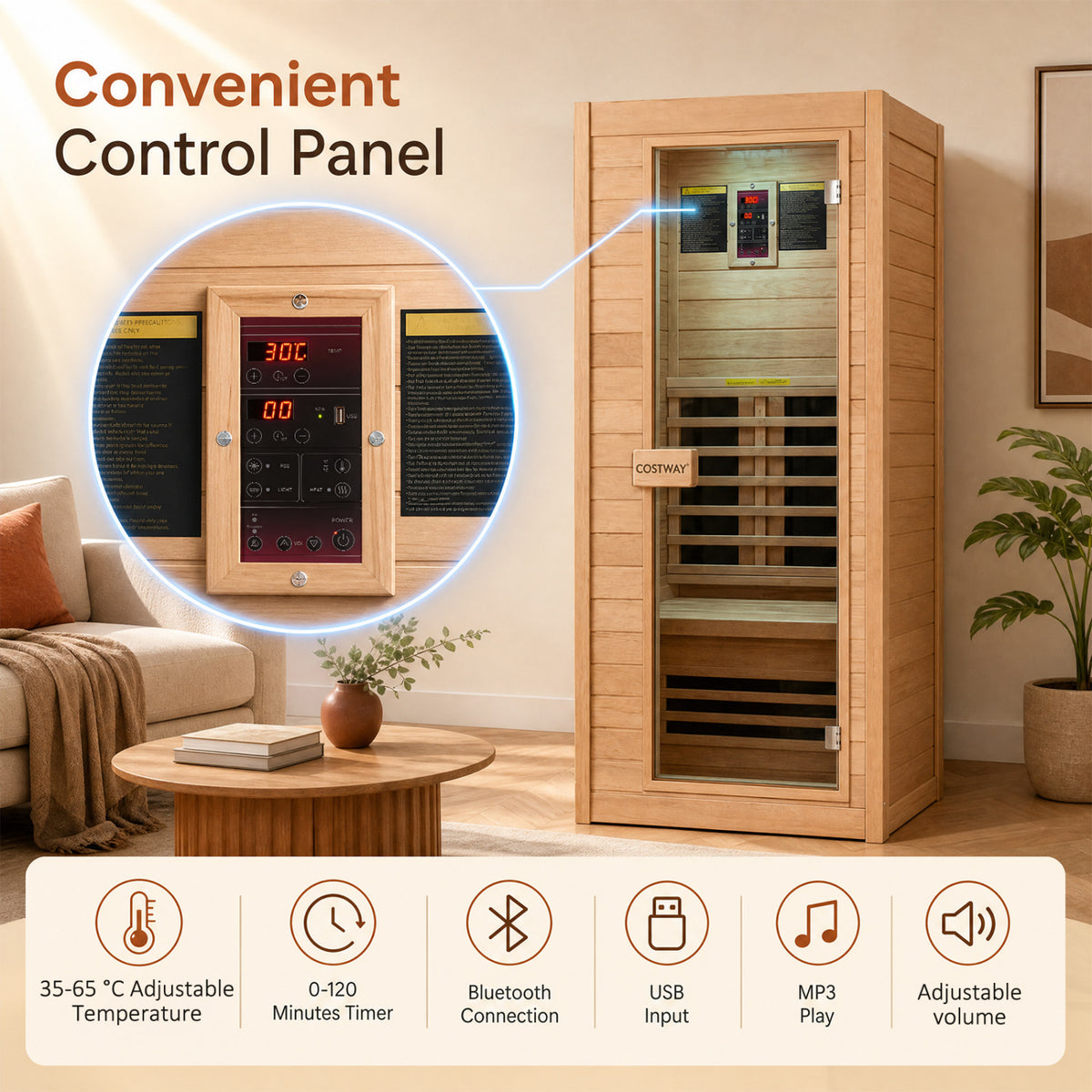 1 Person Far Infrared Sauna Canadian Hemlock Wood Indoor Home Sauna Room view 9
