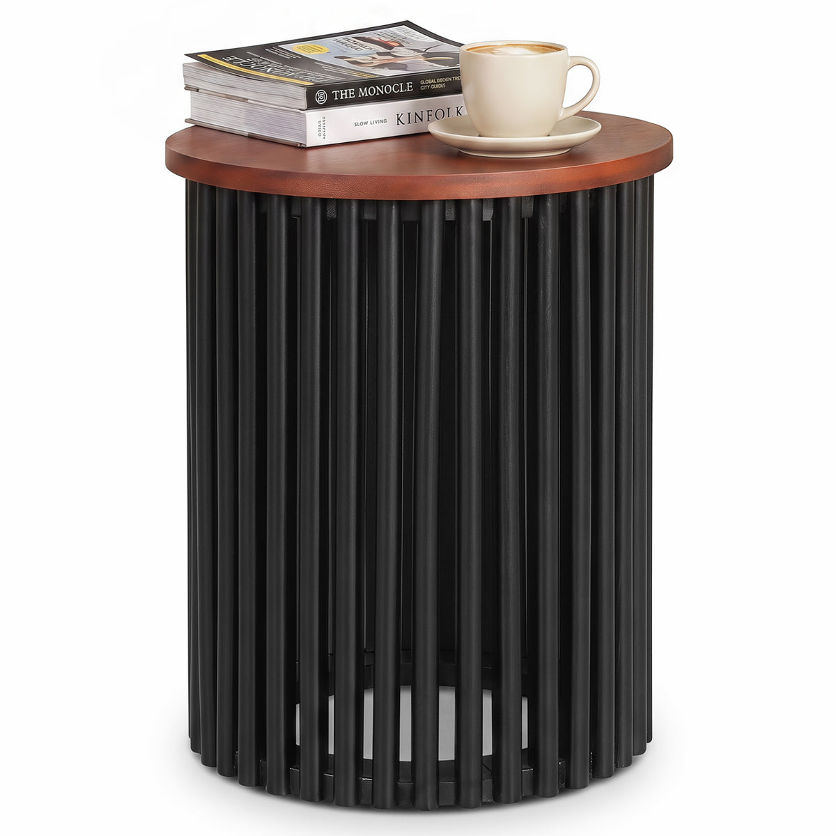 1 Piece Elegant Wooden Round Coffee Table for Living Room and Home Office-Walnut view 4