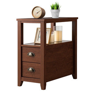 1 Piece End Table Wooden with 2 Drawers and Shelf Bedside Table-Brown view 5