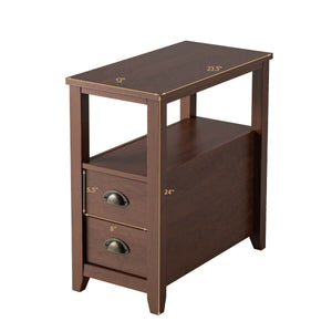 1 Piece End Table Wooden with 2 Drawers and Shelf Bedside Table-Brown view 6
