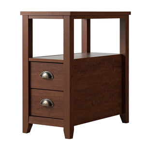 1 Piece End Table Wooden with 2 Drawers and Shelf Bedside Table-Brown view 7