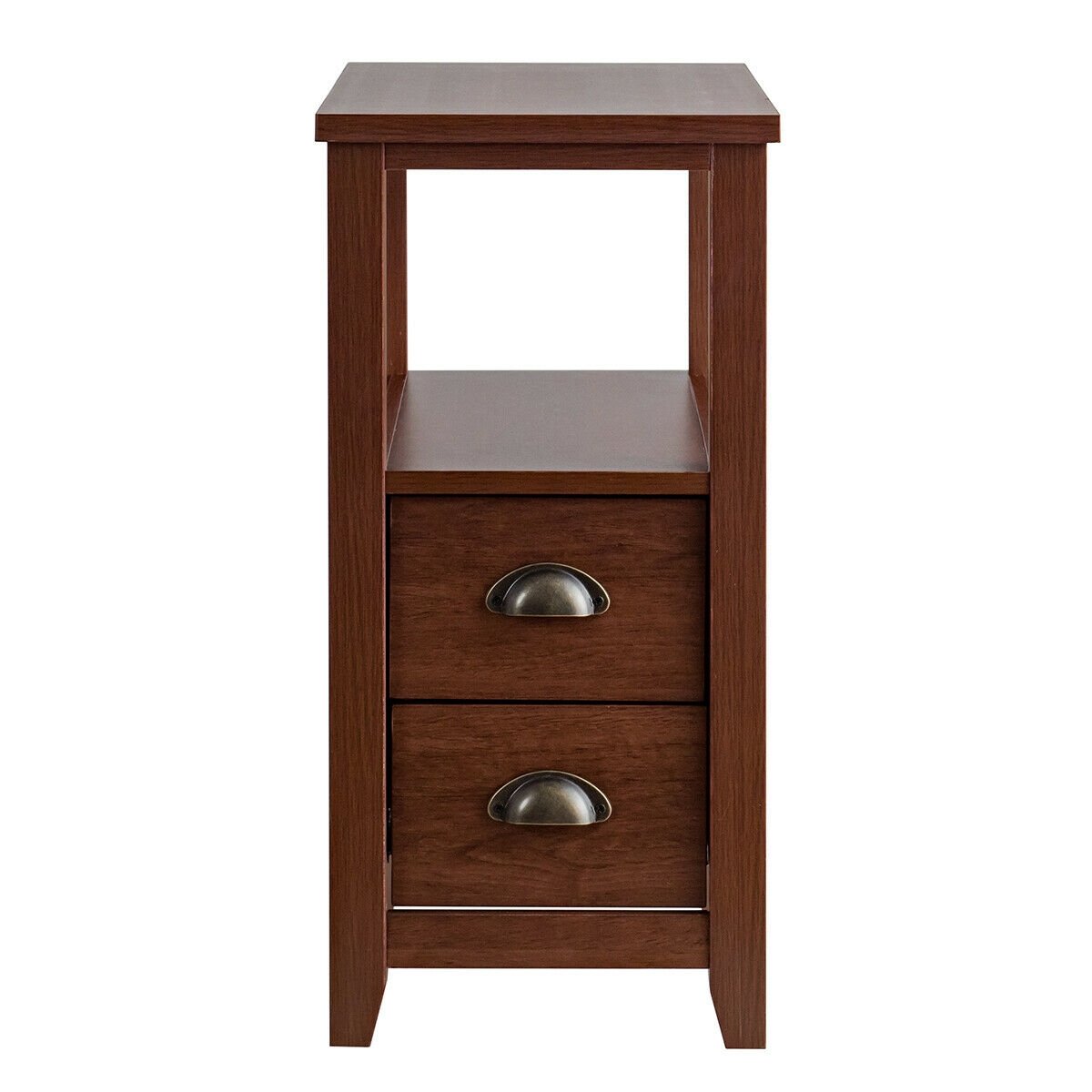 1 Piece End Table Wooden with 2 Drawers and Shelf Bedside Table-Brown view 8