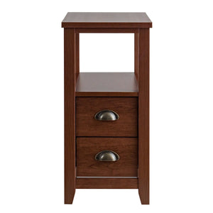 1 Piece End Table Wooden with 2 Drawers and Shelf Bedside Table-Brown view 8