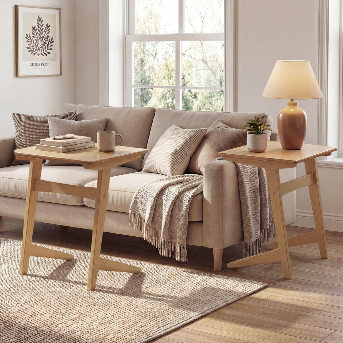1 Piece Wood Sofa Side Table C-shaped End Table with Wood Veneered Top view 3