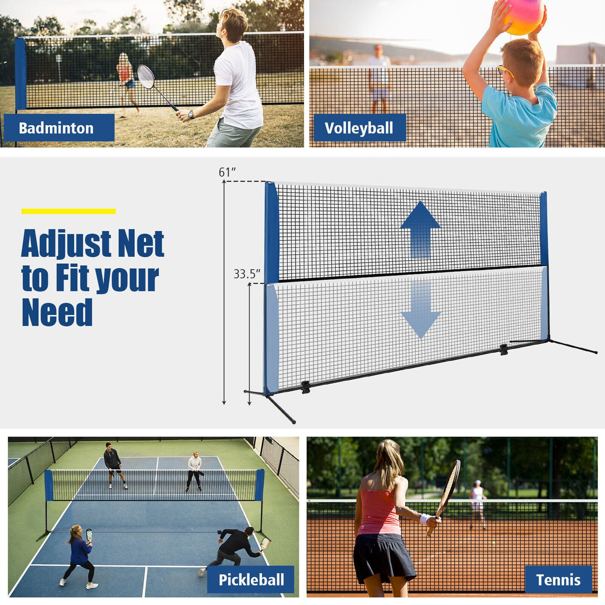 10/14 Feet Adjustable Badminton Net Stand with Portable Carry Bag-10 Feet view 6
