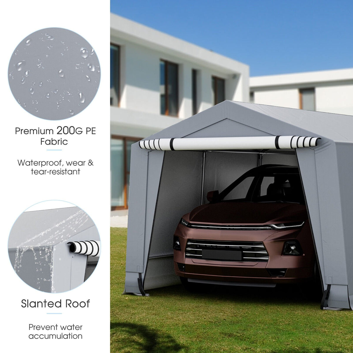 10 x 16/10 x 20 Feet Outdoor Heavy-Duty Carport with 2 Doors-10 x 20 ft view 3