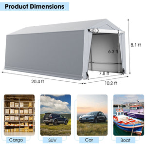 10 x 16/10 x 20 Feet Outdoor Heavy-Duty Carport with 2 Doors-10 x 20 ft view 4