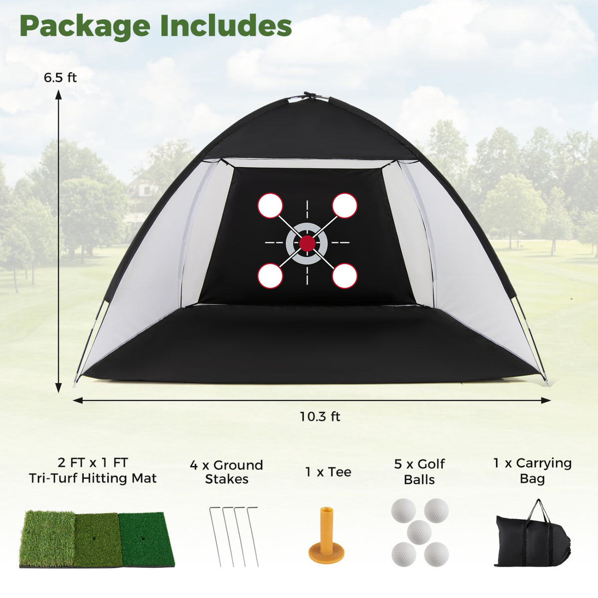 10.3 x 6.5 Feet Golf Practice Net with Foldable Tri-Turf Mat view 5