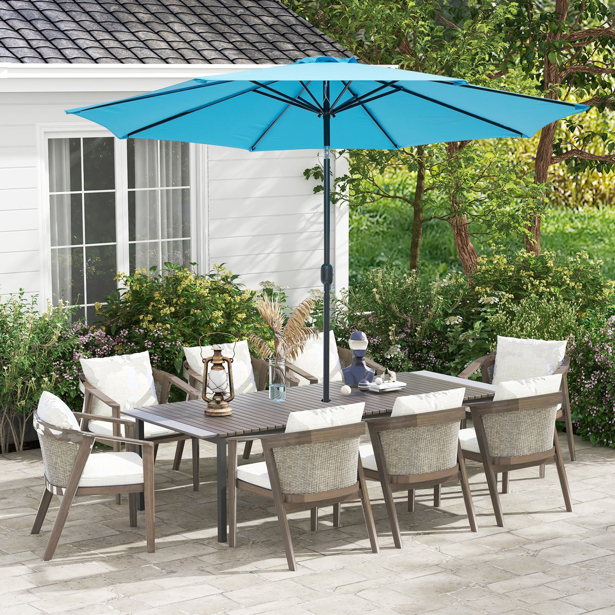 10 Feet Outdoor Patio Umbrella with Tilt Adjustment and Crank-Blue view 3