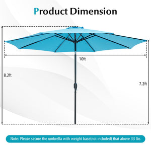 10 Feet Outdoor Patio Umbrella with Tilt Adjustment and Crank-Blue view 5