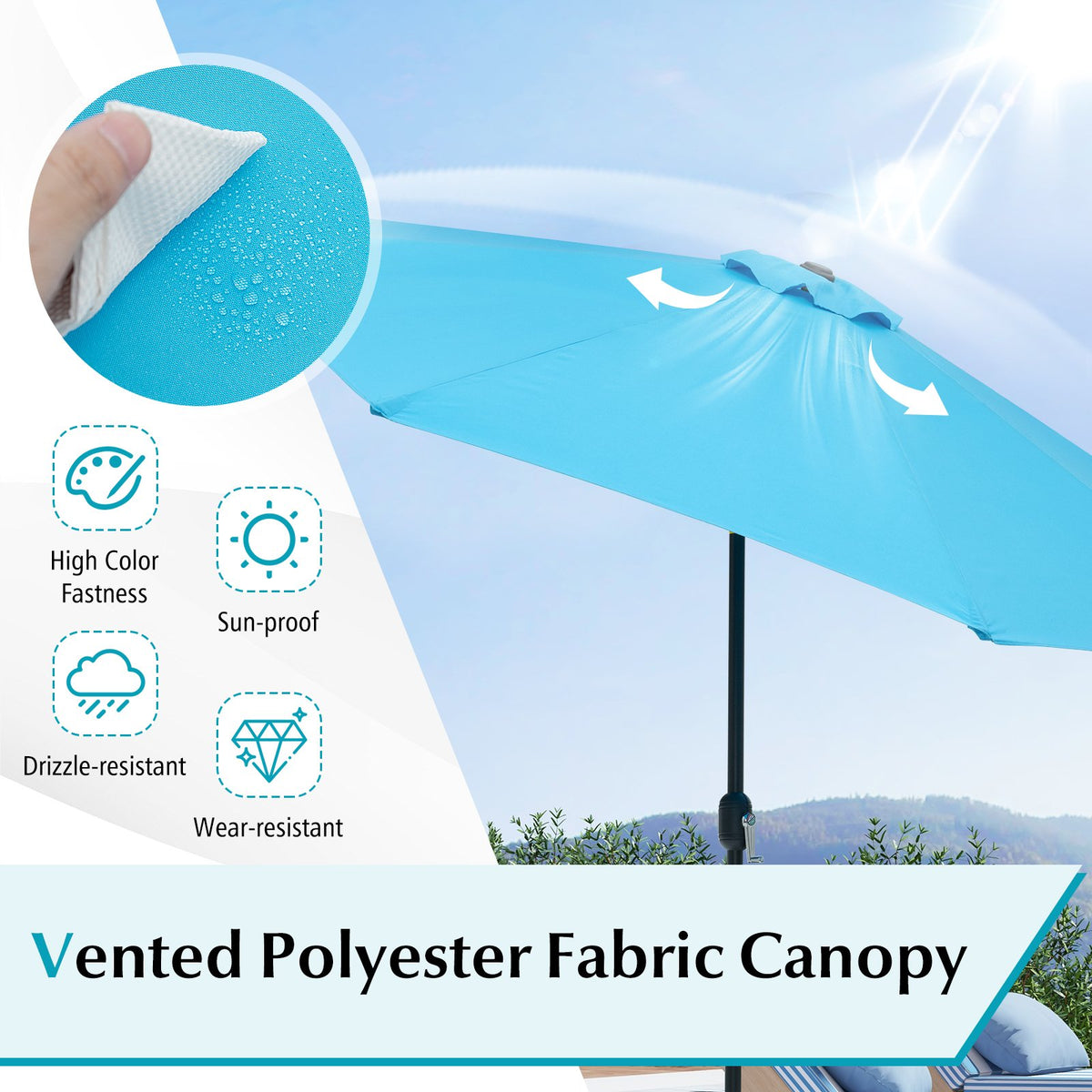 10 Feet Outdoor Patio Umbrella with Tilt Adjustment and Crank-Blue view 7