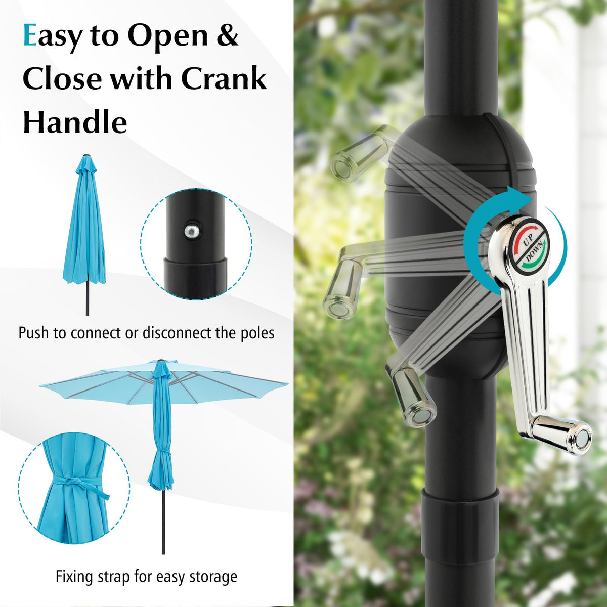10 Feet Outdoor Patio Umbrella with Tilt Adjustment and Crank-Blue view 8