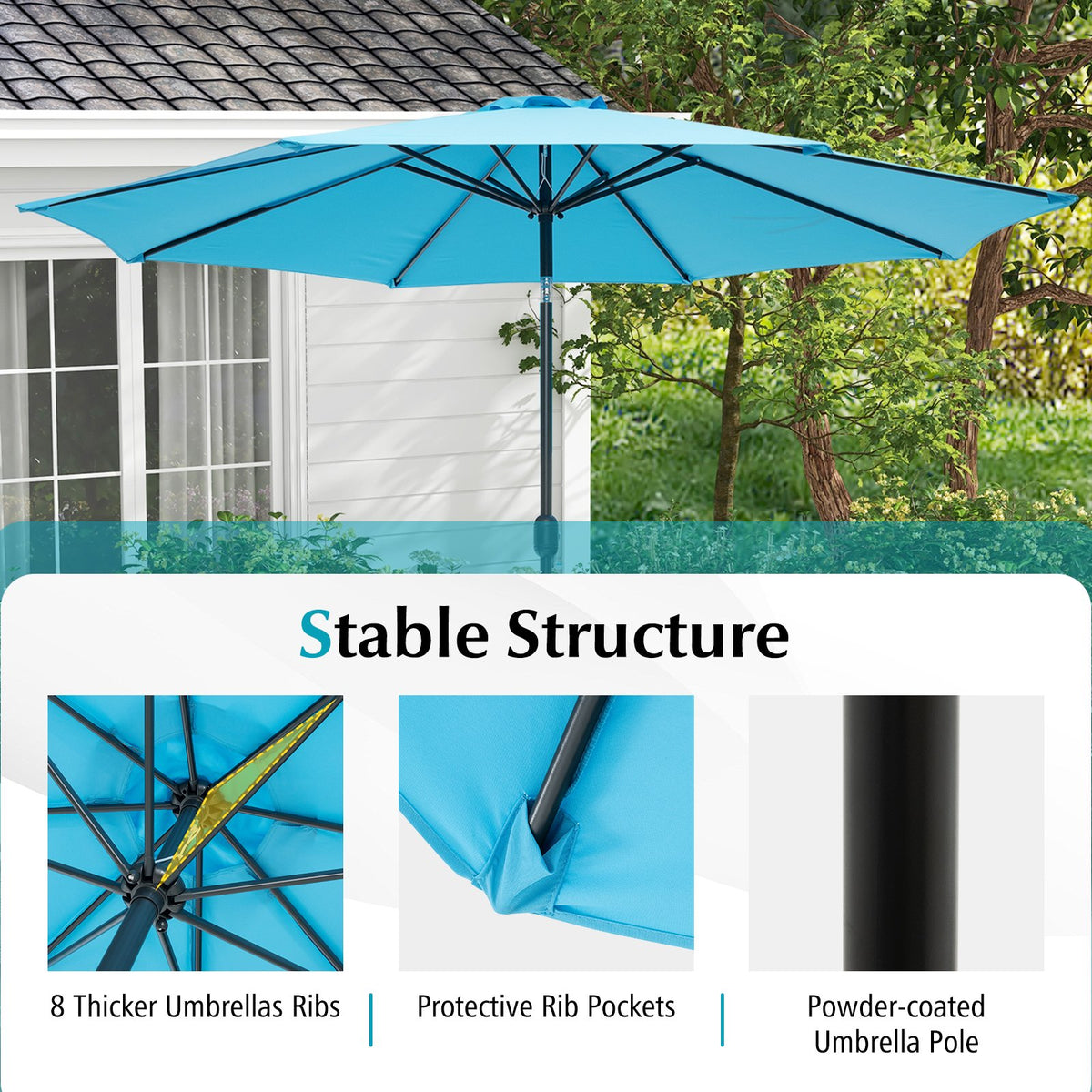 10 Feet Outdoor Patio Umbrella with Tilt Adjustment and Crank-Blue view 9