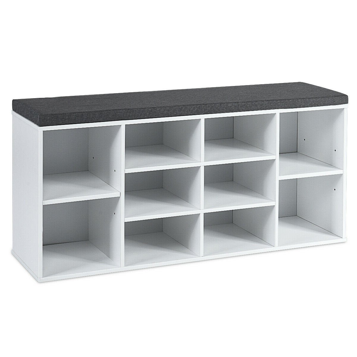 10-Cube Organizer, Entryway Padded Shoe Storage Bench-White