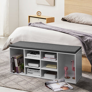 10-Cube Organizer, Entryway Padded Shoe Storage Bench-White view 6