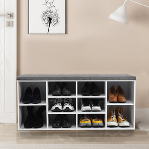 10-Cube Organizer, Entryway Padded Shoe Storage Bench-White view 7