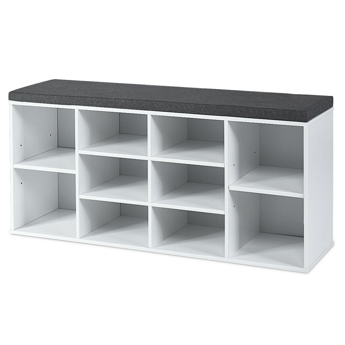 10-Cube Organizer, Entryway Padded Shoe Storage Bench-White view 9