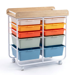10-Drawer Rolling Cart with Wooden Tabletop and Lockable Wheels for Office-Macaron