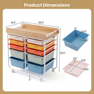 10-Drawer Rolling Cart with Wooden Tabletop and Lockable Wheels for Office-Macaron view 5