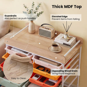 10-Drawer Rolling Cart with Wooden Tabletop and Lockable Wheels for Office-Macaron view 9