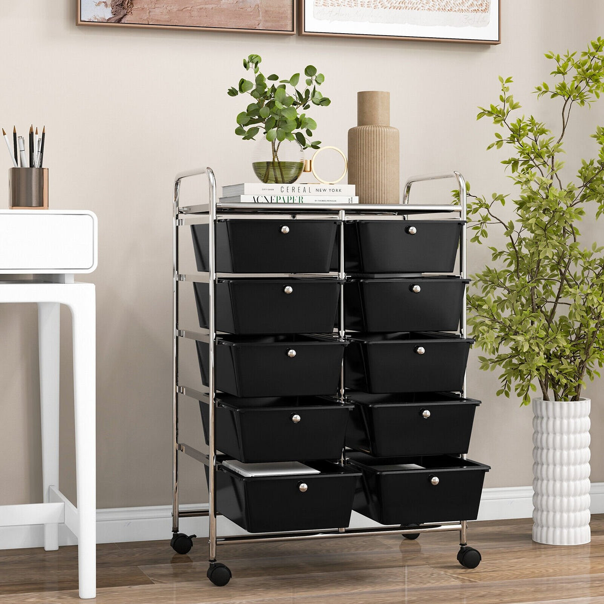 10-Drawer Rolling Storage Cart-Black view 2