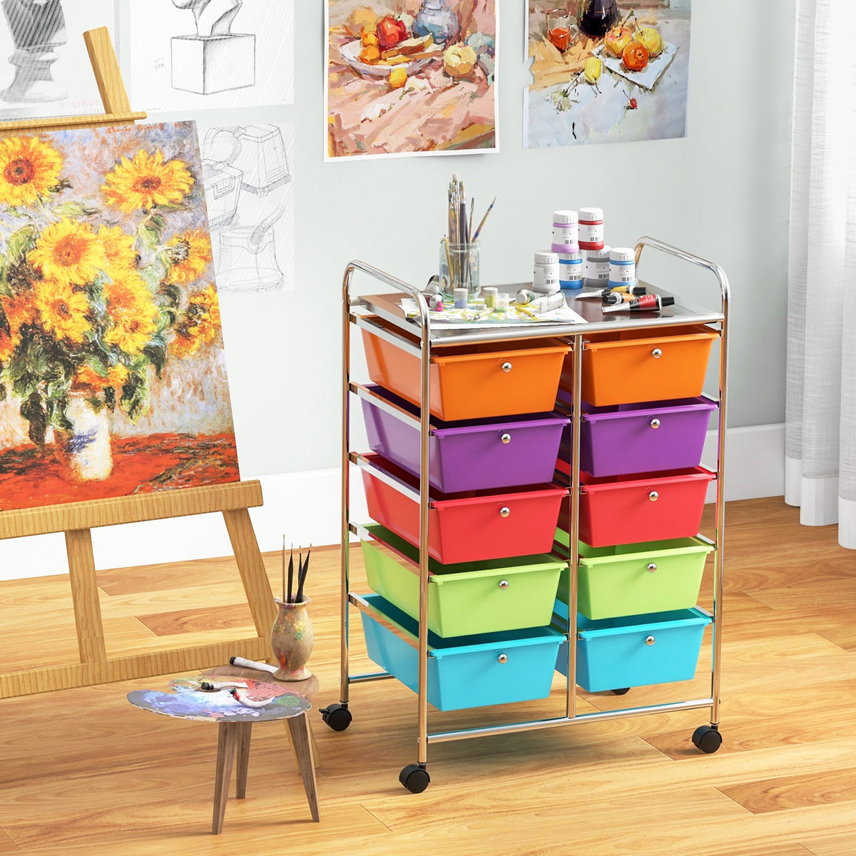 10-Drawer Rolling Storage Cart-Deep Multicolor view 2