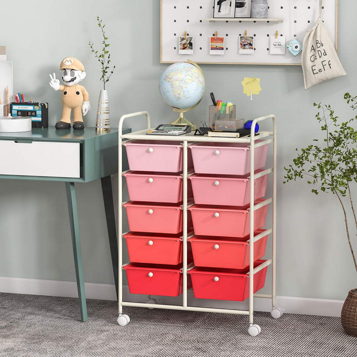 10-Drawer Rolling Storage Cart-Gradient Pink view 2