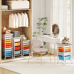 10-Drawer Rolling Storage Cart Mobile Utility Organizer with Wooden Tabletop and Lockable Wheels-Macaron view 7