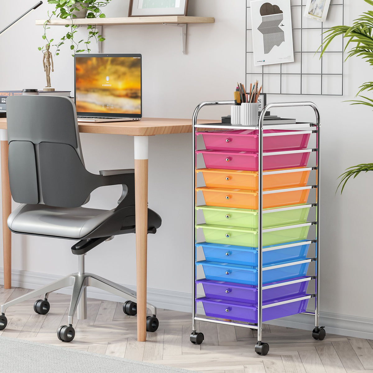 10 Drawer Rolling Storage Cart Organizer with 4 Universal Casters-Transparent Multicolor view 2