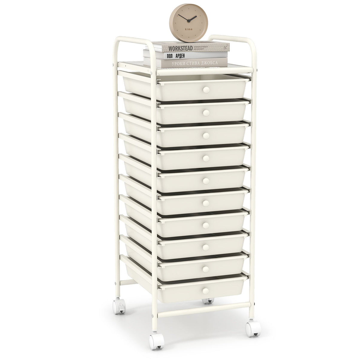 10 Drawer Rolling Storage Cart Organizer with 4 Universal Casters-White