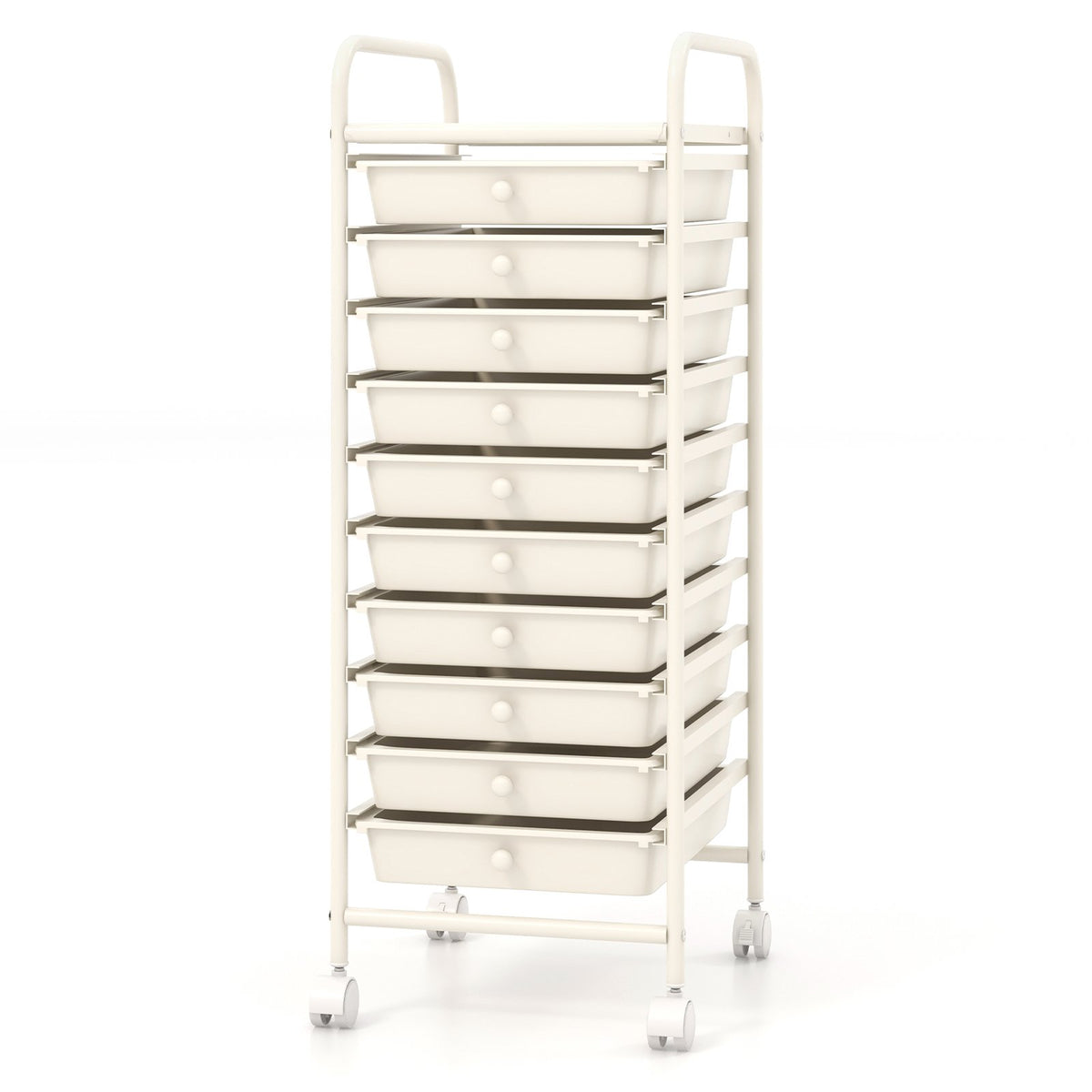 10 Drawer Rolling Storage Cart Organizer with 4 Universal Casters-White view 4