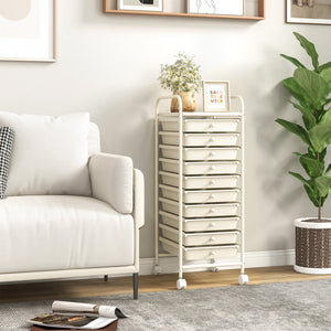 10 Drawer Rolling Storage Cart Organizer with 4 Universal Casters-White view 6