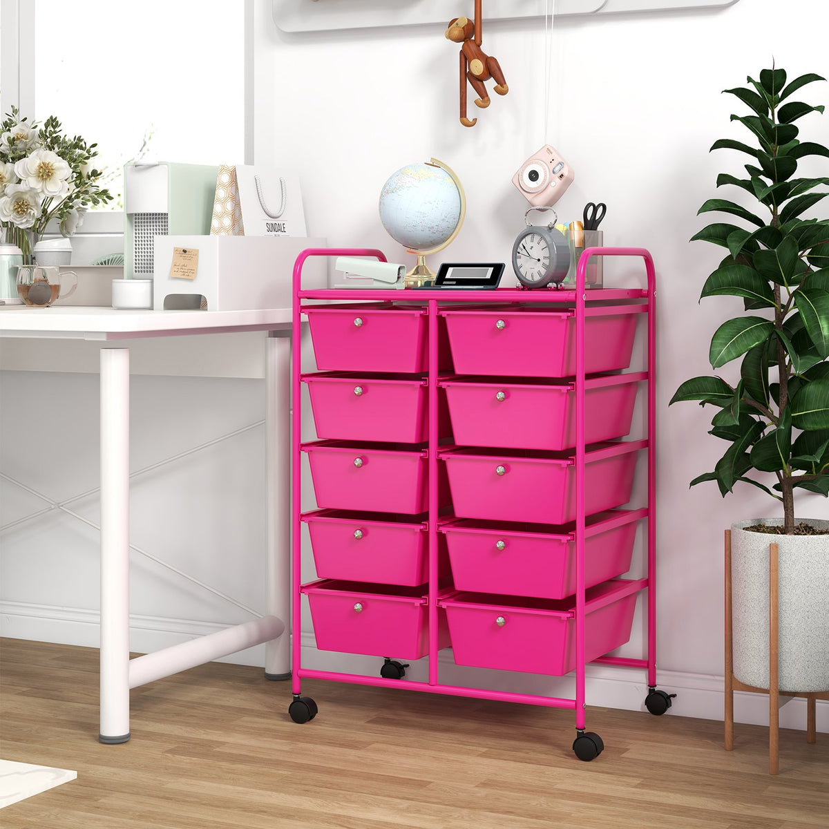10-Drawer Rolling Storage Cart-Pink view 2