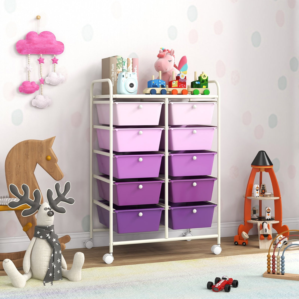10-Drawer Rolling Storage Cart-Purple view 2