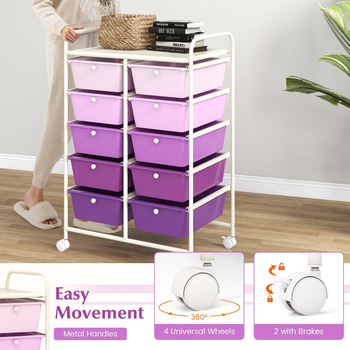 10-Drawer Rolling Storage Cart-Purple view 8